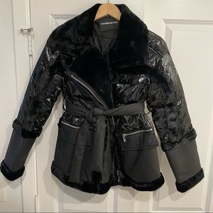HIGH SHINE & PLUSH PUFFER JACKET - BLACK